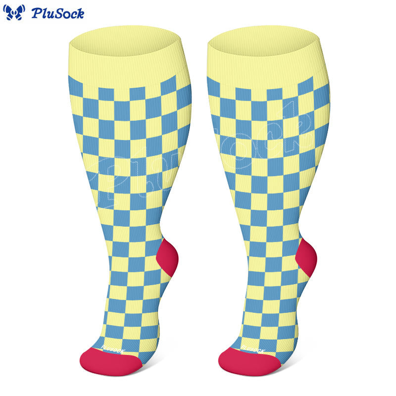 Plusock Plus Size Retro Checkerboard Compression Socks(3 Pairs) - image 3