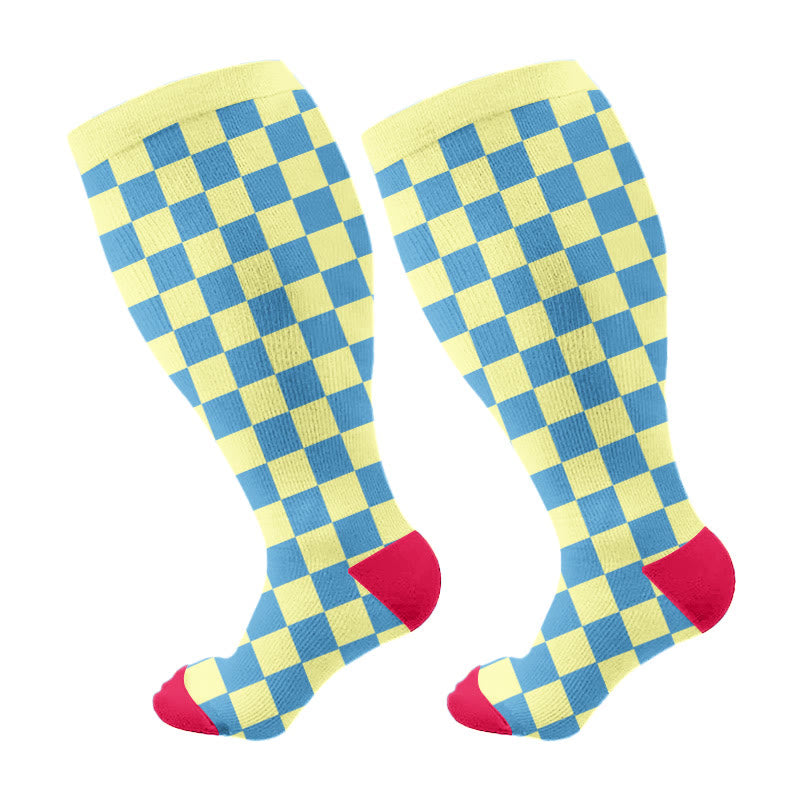 Plusock Plus Size Retro Checkerboard Compression Socks(3 Pairs) - Yellow(1 Pair) - 4XL - image 7