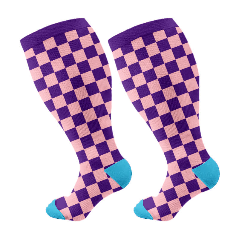 Plusock Plus Size Retro Checkerboard Compression Socks(3 Pairs) - Purple(1 Pair) - 4XL - image 6