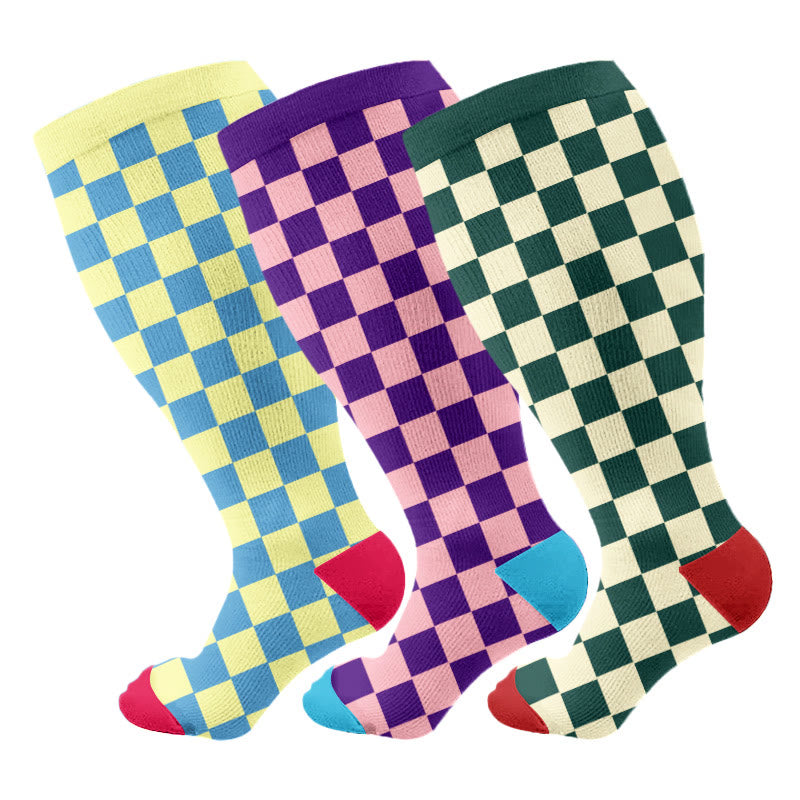 Plusock Plus Size Retro Checkerboard Compression Socks(3 Pairs) - Multicolor - 4XL - image 1
