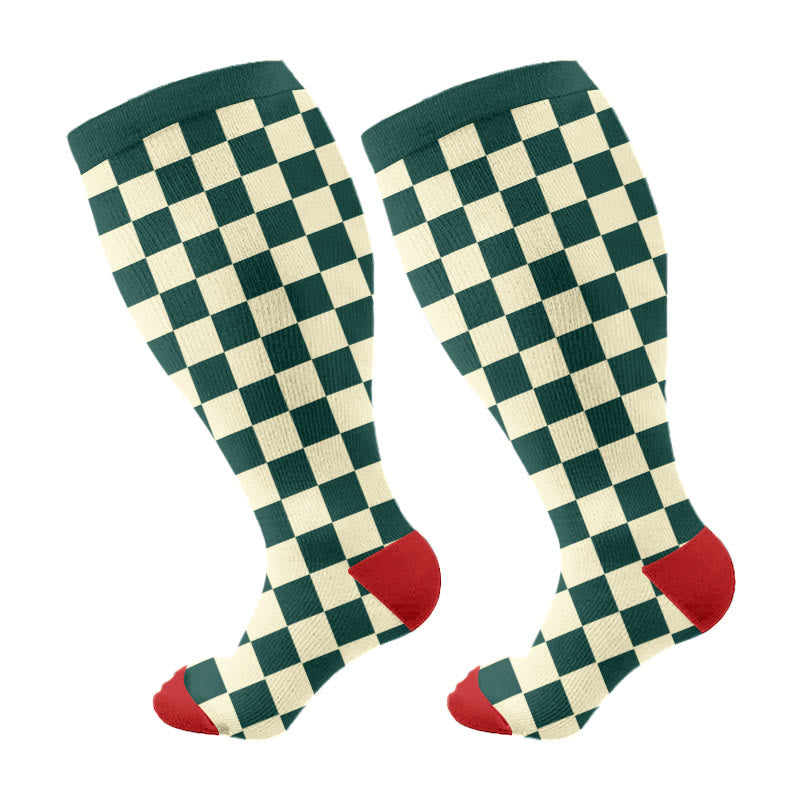 Plusock Plus Size Retro Checkerboard Compression Socks(3 Pairs) - Green(1 Pair) - 4XL - image 5