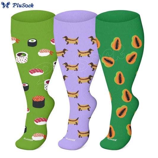 Plusock Plus Size Sushi Dachshund Papaya Compression Socks(3 Pairs) - image 0