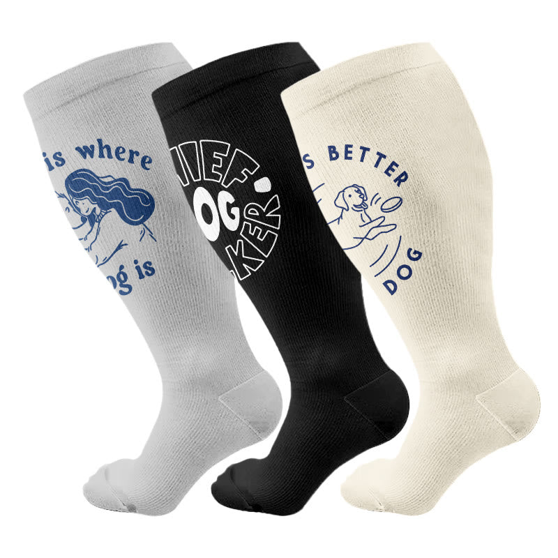 Plusock Plus Size Dog LoverCompression Socks(3 Pairs) - Multicolor - 4XL - image 1