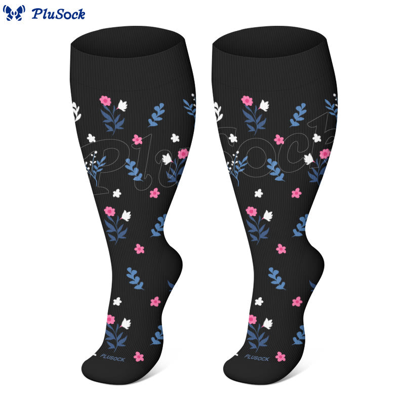 Plusock Plus Size Black White Botanical Compression Socks(3 Pairs) - image 4