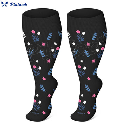Plusock Plus Size Black White Botanical Compression Socks(3 Pairs) - image 4
