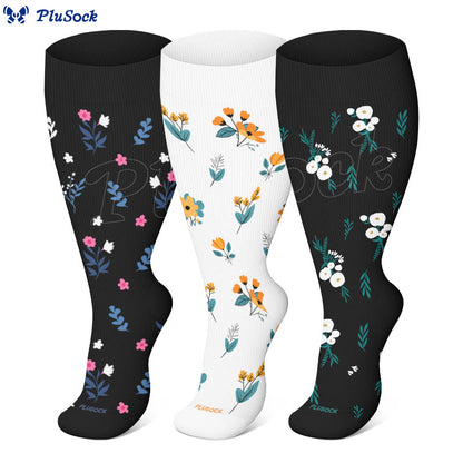 Plusock Plus Size Black White Botanical Compression Socks(3 Pairs) - image 0