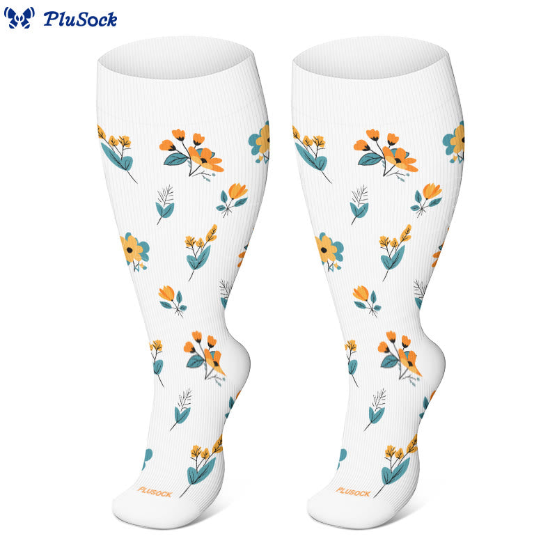 Plusock Plus Size Black White Botanical Compression Socks(3 Pairs) - image 3