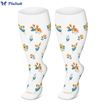 Plusock Plus Size Black White Botanical Compression Socks(3 Pairs) - image 3