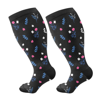Plusock Plus Size Black White Botanical Compression Socks(3 Pairs) - Black(1 Pair) - 4XL - image 5