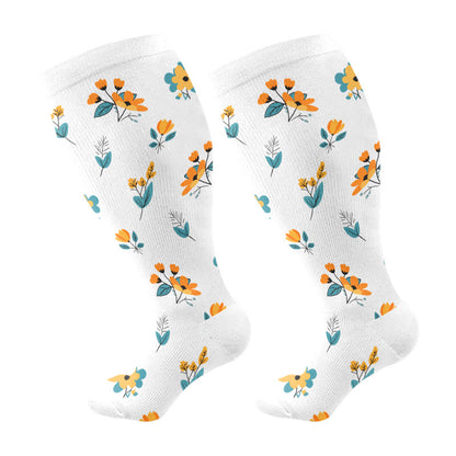 Plusock Plus Size Black White Botanical Compression Socks(3 Pairs) - White(1 Pair) - 4XL - image 7