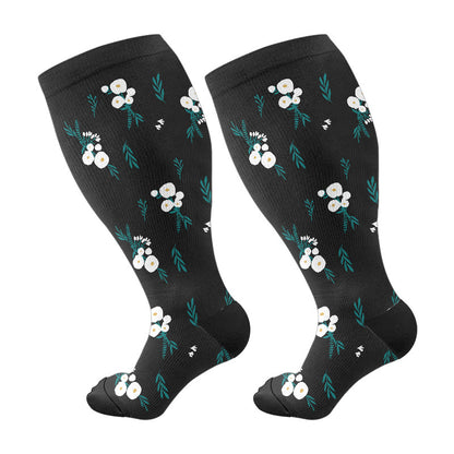 Plusock Plus Size Black White Botanical Compression Socks(3 Pairs) - Black-B(1 Pair) - 4XL - image 6