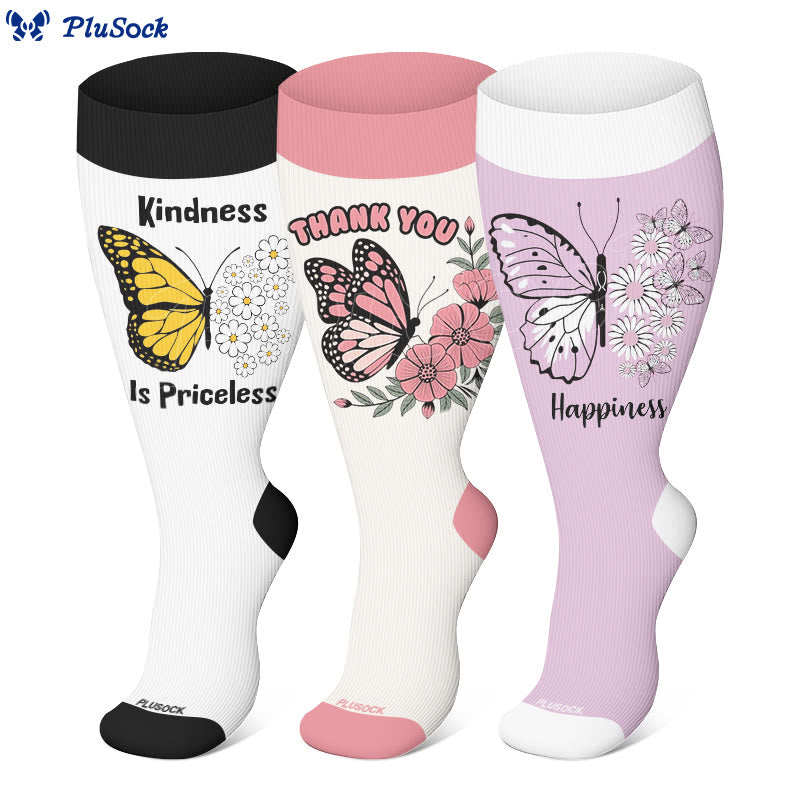 Plusock Plus Size Butterfly Bloom Compression Socks(3 Pairs) - image 0