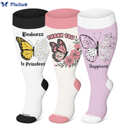 Plusock Plus Size Butterfly Bloom Compression Socks(3 Pairs) - image 0