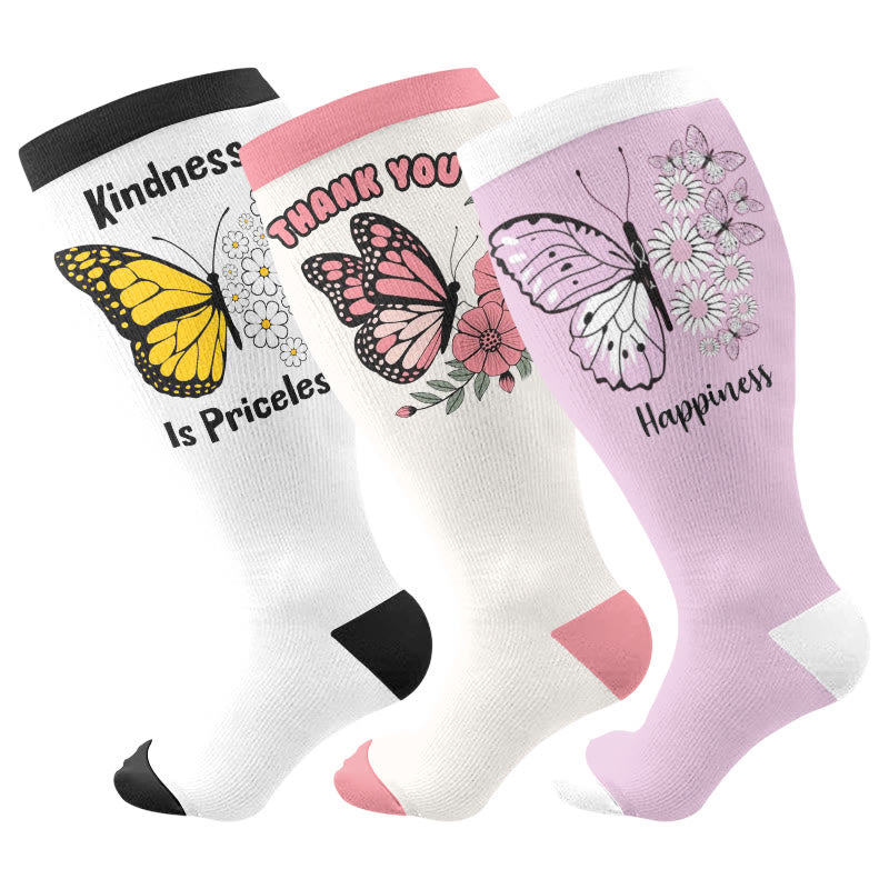 Plusock Plus Size Butterfly Bloom Compression Socks(3 Pairs) - Multicolor - 4XL - image 1