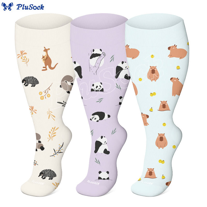 Plusock Plus Size Woodland Animal Compression Socks(3 Pairs) - image 0