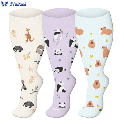 Plusock Plus Size Woodland Animal Compression Socks(3 Pairs) - image 0