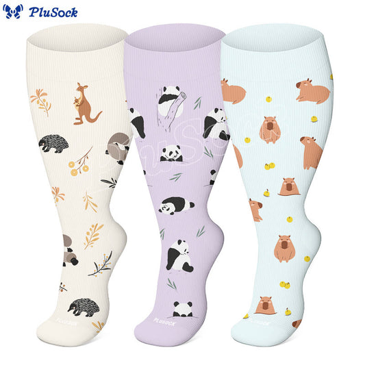 Plusock Plus Size Woodland Animal Compression Socks(3 Pairs) - image 0