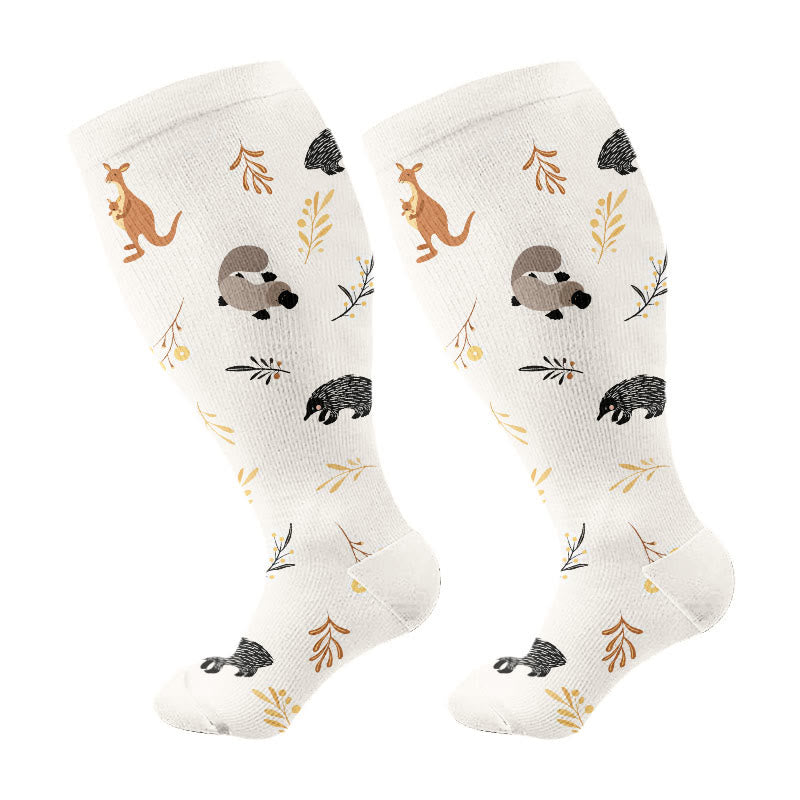 Plusock Plus Size Woodland Animal Compression Socks(3 Pairs) - Beige(1 Pair) - 4XL - image 7