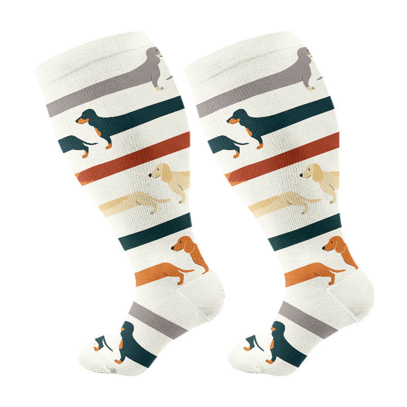 Plusock Plus Size Playful Dog Compression Socks(3 Pairs) - Beige(1 Pair) - 4XL - image 6