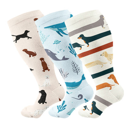 Plusock Plus Size Playful Dog Compression Socks(3 Pairs) - Multicolor - 4XL - image 1