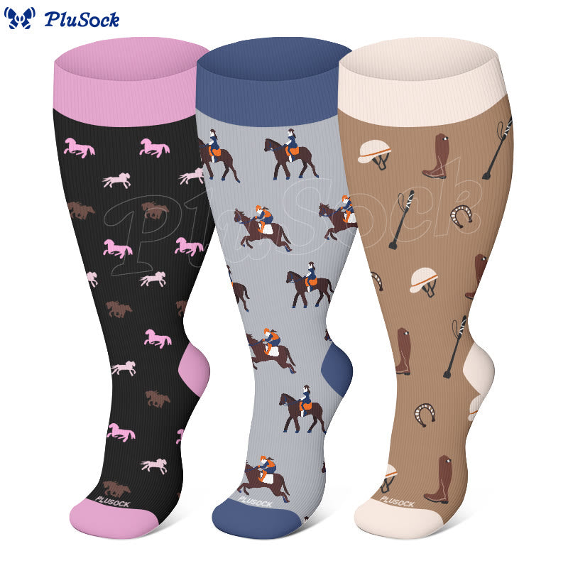 Plusock Plus Size Equestrian Themed Compression Socks(3 Pairs) - image 0