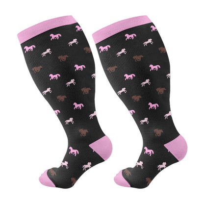 Plusock Plus Size Equestrian Themed Compression Socks(3 Pairs) - Pink(1 Pair) - 4XL - image 5