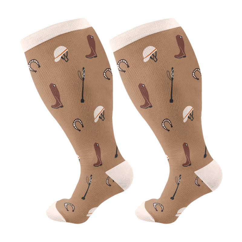 Plusock Plus Size Equestrian Themed Compression Socks(3 Pairs) - Brown(1 Pair) - 4XL - image 6