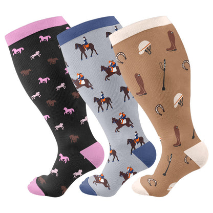 Plusock Plus Size Equestrian Themed Compression Socks(3 Pairs) - Multicolor - 4XL - image 1