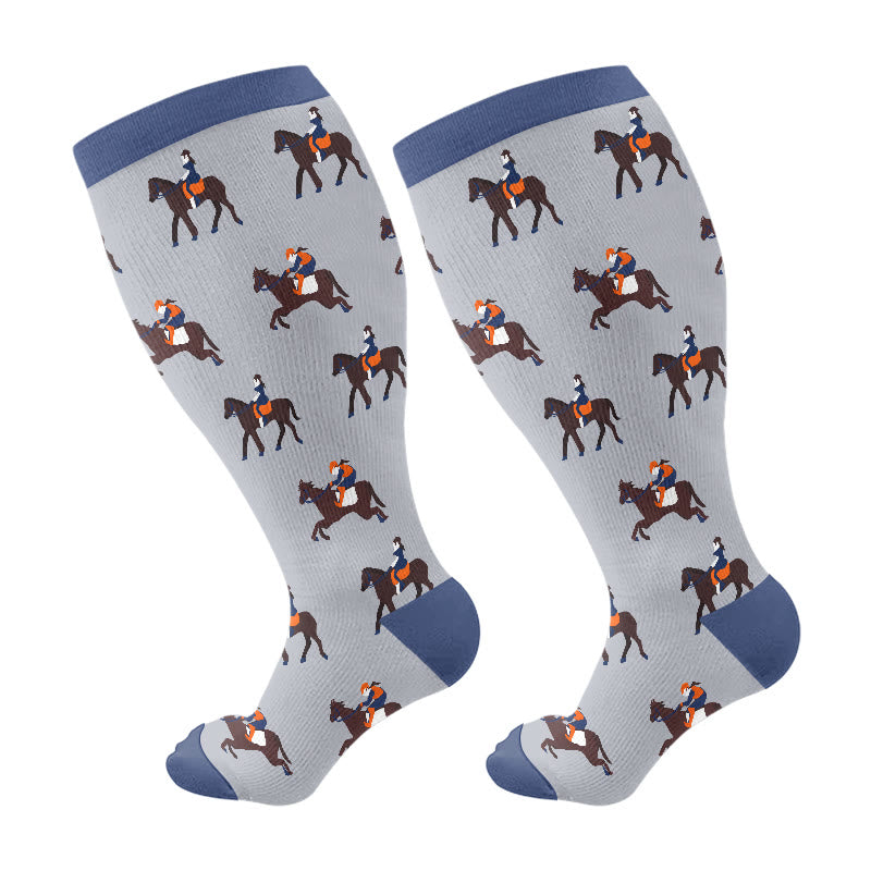 Plusock Plus Size Equestrian Themed Compression Socks(3 Pairs) - Blue(1 Pair) - 4XL - image 7