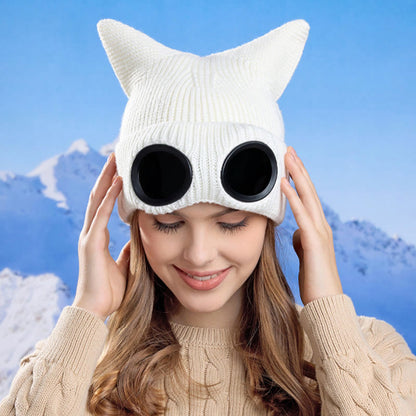 Plusock Knit Cat Ears Beanie With Goggles - image 6