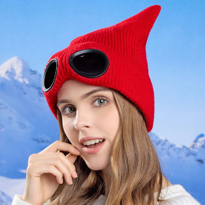 Plusock Knit Cat Ears Beanie With Goggles - image 7
