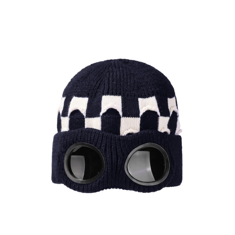 Plusock Grid Soft Beanie With Goggles - Navy Blue - One Size - image 10