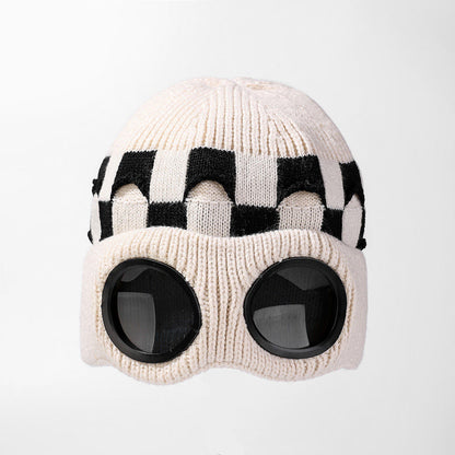 Plusock Grid Soft Beanie With Goggles - Beige - One Size - image 16