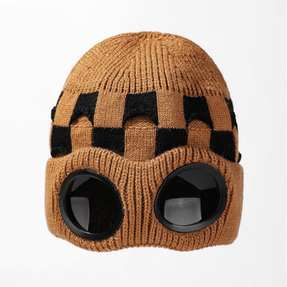 Plusock Grid Soft Beanie With Goggles - Brown - One Size - image 15