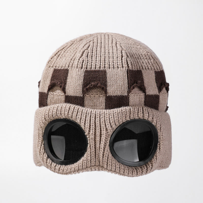 Plusock Grid Soft Beanie With Goggles - Khaki - One Size - image 17