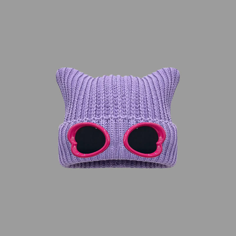 Plusock Eye Catching Design Beanie With Goggles - Purple - One Size - image 8