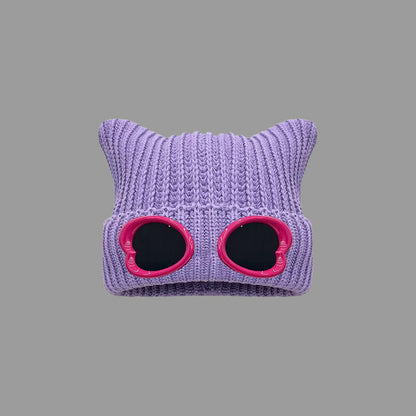 Plusock Eye Catching Design Beanie With Goggles - Purple - One Size - image 8