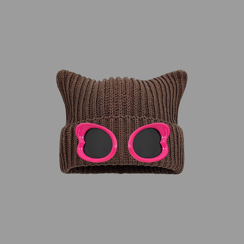 Plusock Eye Catching Design Beanie With Goggles - Coffee - One Size - image 7