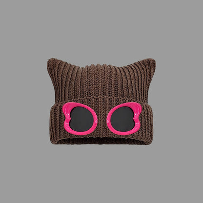 Plusock Eye Catching Design Beanie With Goggles - Coffee - One Size - image 7