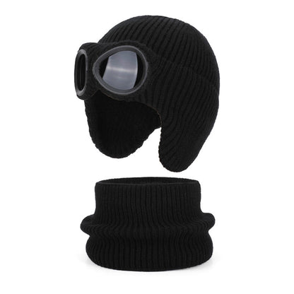 Plusock Unisex Scarf Beanie With Goggles - Black - One Size - image 15