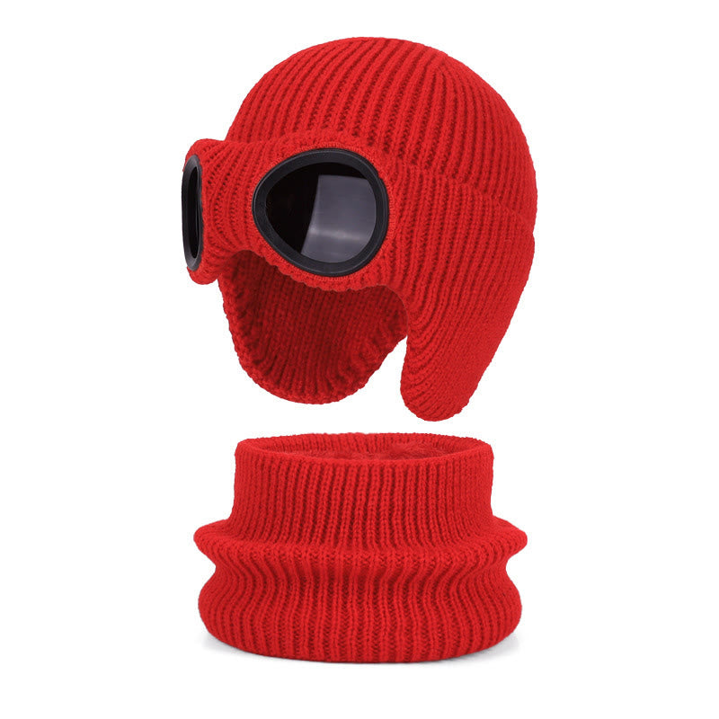 Plusock Unisex Scarf Beanie With Goggles - Red - One Size - image 18