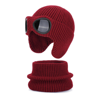 Plusock Unisex Scarf Beanie With Goggles - Wine - One Size - image 20