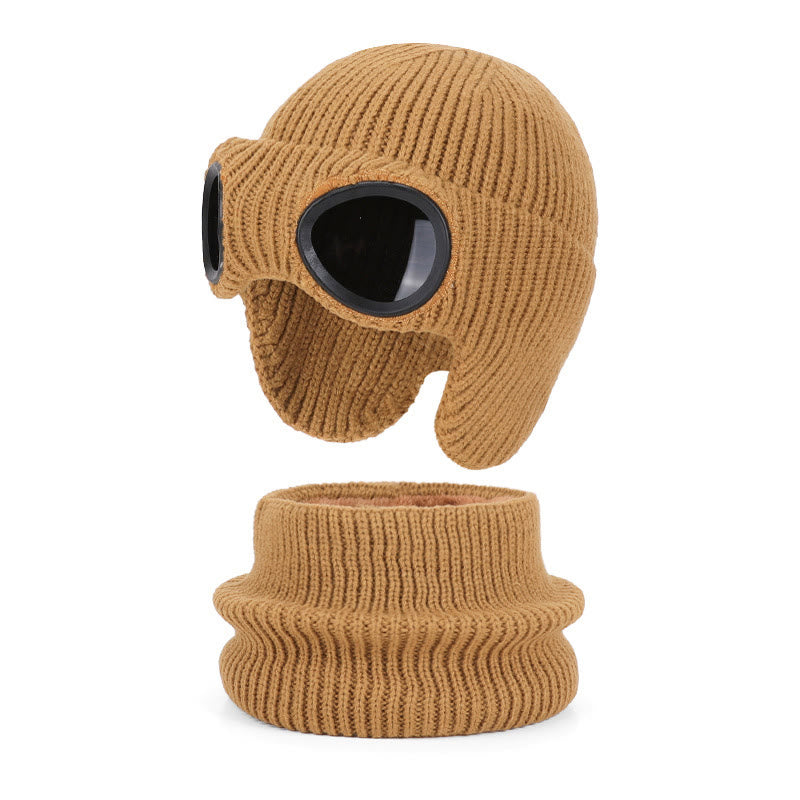 Plusock Unisex Scarf Beanie With Goggles - Khaki - One Size - image 19