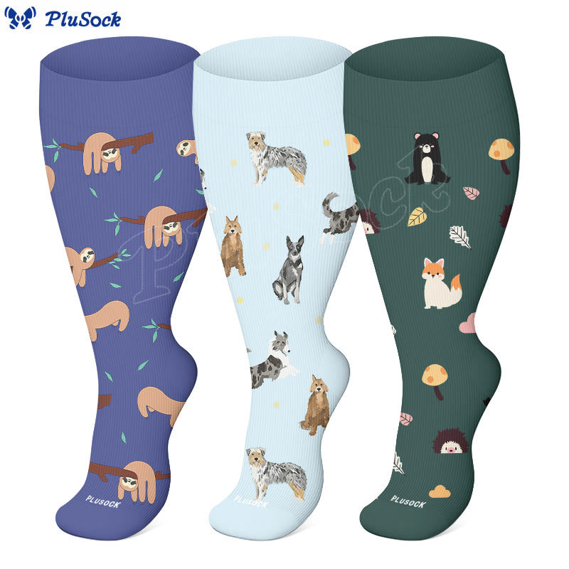 Plusock Plus Size Sloth Dog Compression Socks(3 Pairs) - image 0