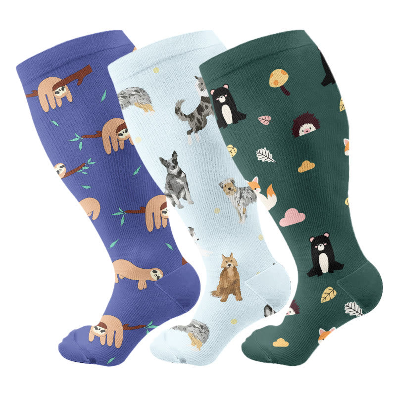Plusock Plus Size Sloth Dog Compression Socks(3 Pairs) - Multicolor - 4XL - image 1
