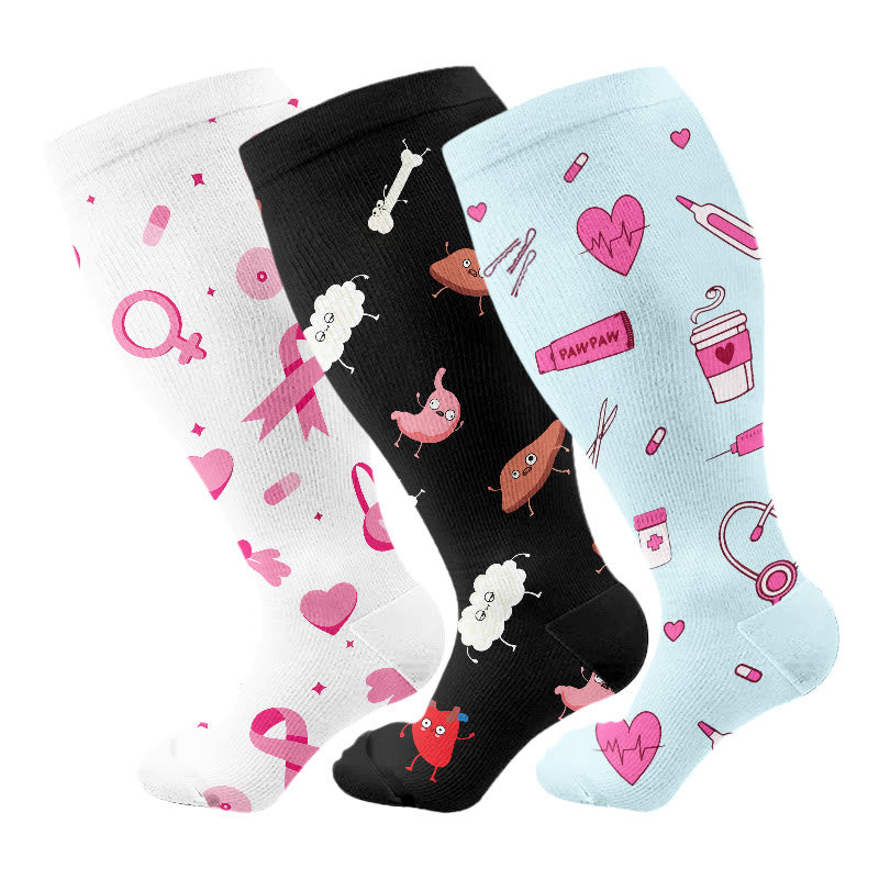 Plusock Plus Size Healthcare Icons Compression Socks(3 Pairs) - Multicolor A - 4XL - image 2