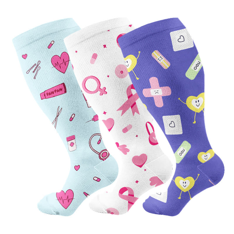 Plusock Plus Size Healthcare Icons Compression Socks(3 Pairs) - Multicolor B - 4XL - image 3
