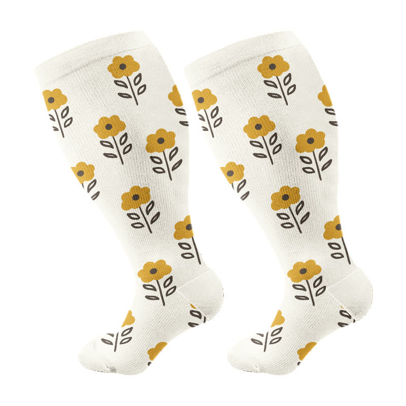 Plusock Plus Size Floral Trio Compression Socks - Beige - 4XL - image 13
