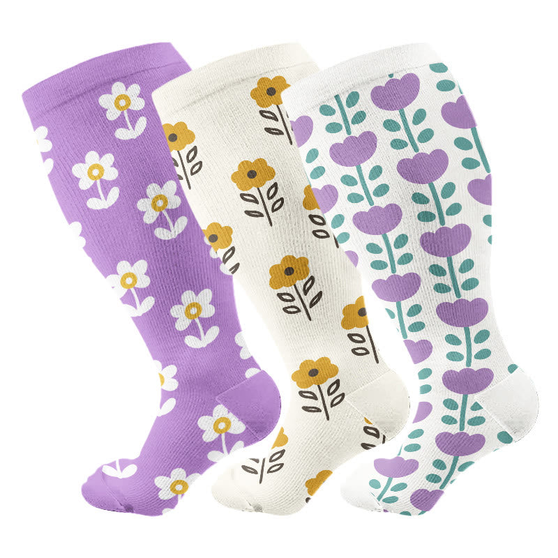 Plusock Plus Size Floral Trio Compression Socks(3 Pairs) - Multicolor - 4XL - image 1