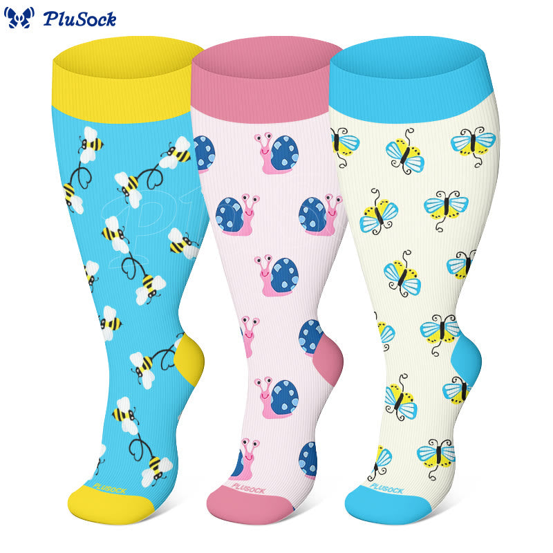 Plusock Plus Size Bee Snail Compression Socks(3 Pairs) - image 0